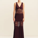 Jamila Lace Plunged Panelled Maxi Dress
