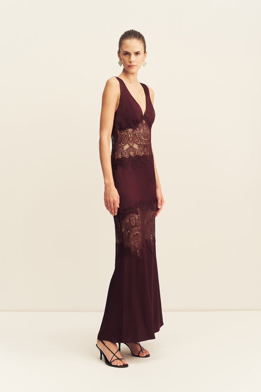 Jamila Lace Plunged Panelled Maxi Dress