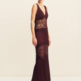 Jamila Lace Plunged Panelled Maxi Dress