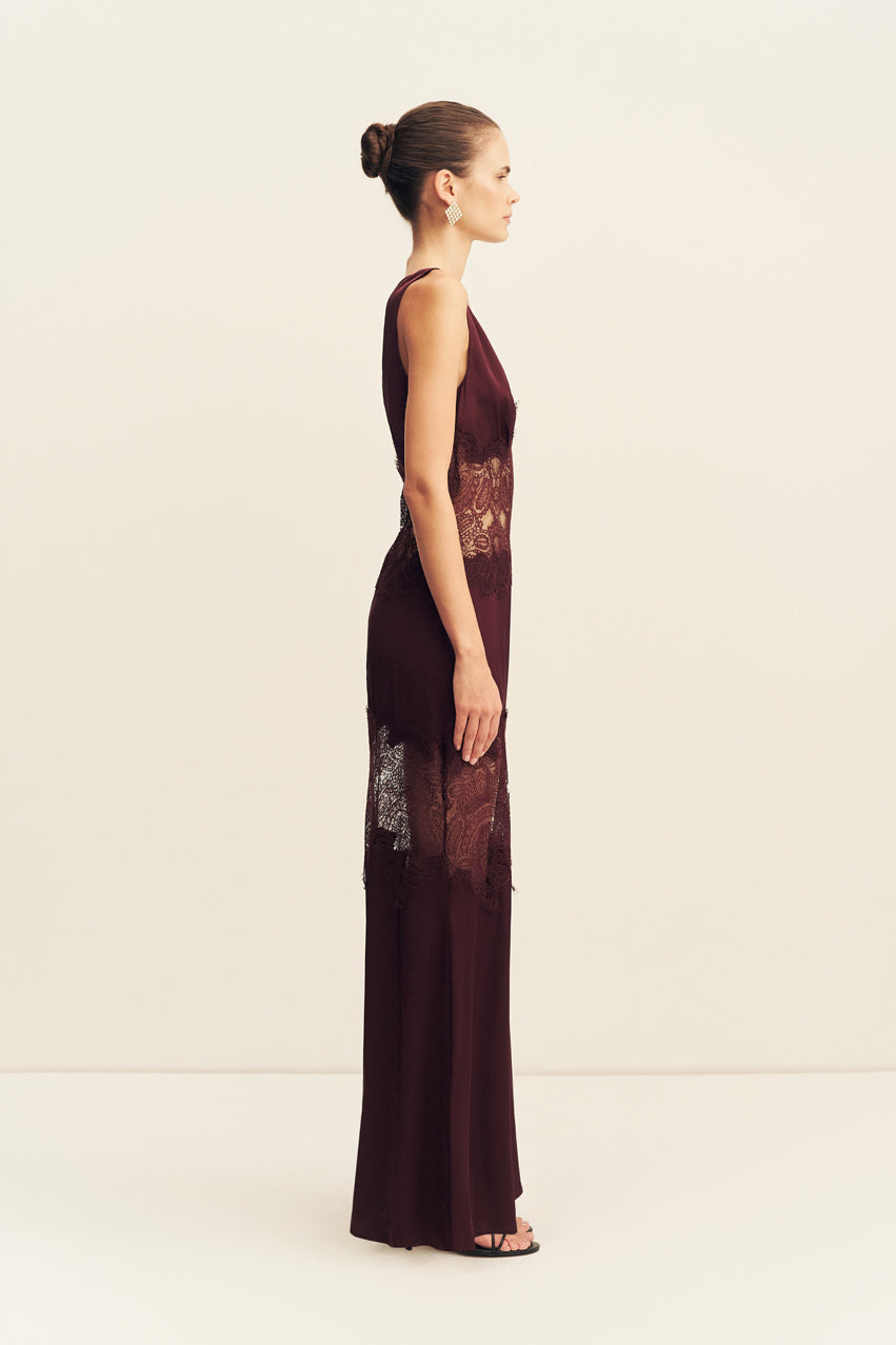 Jamila Lace Plunged Panelled Maxi Dress