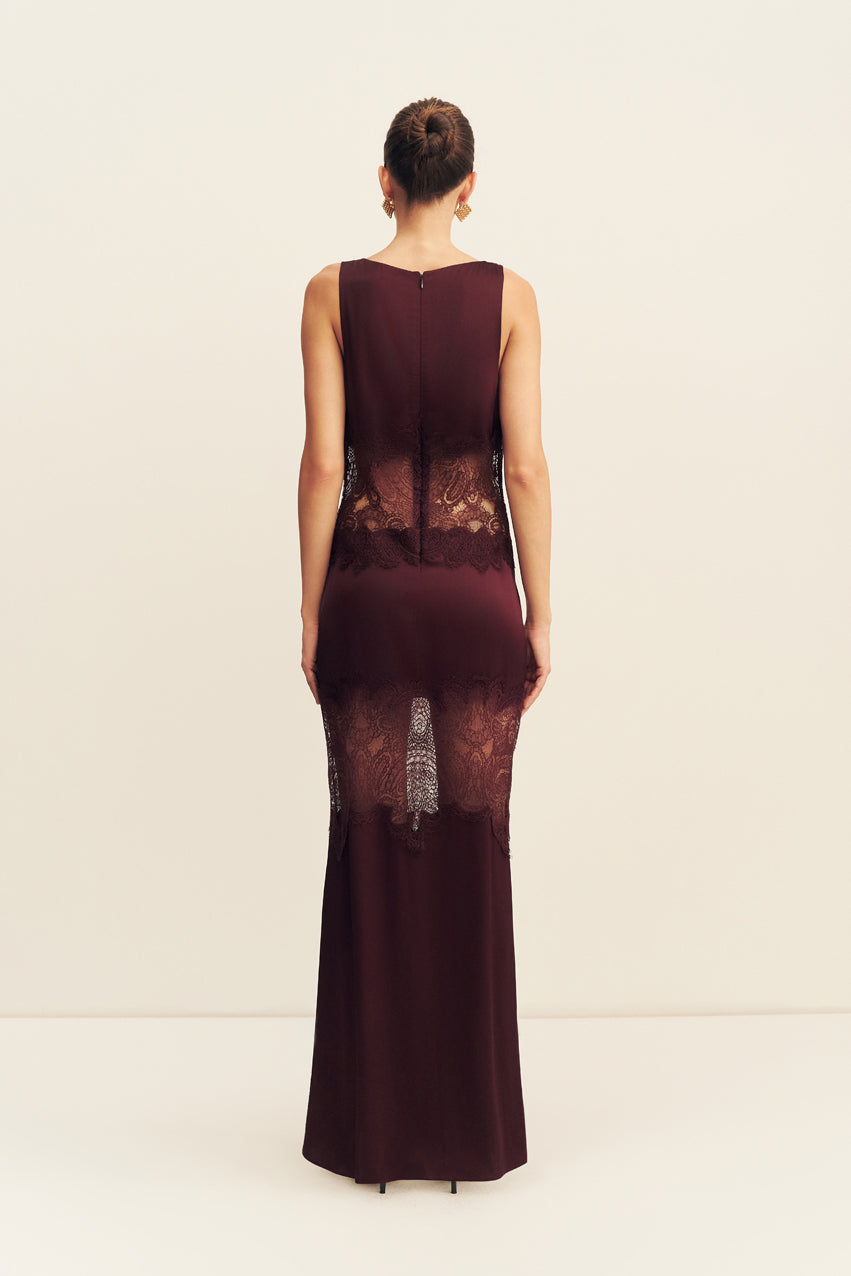 Jamila Lace Plunged Panelled Maxi Dress