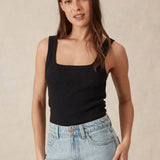 Ceres Life Contour Rib Square Neck Tank | Black