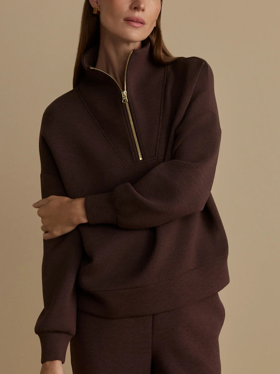Varley Hawley Half Zip Sweat | Coffee Bean Marl