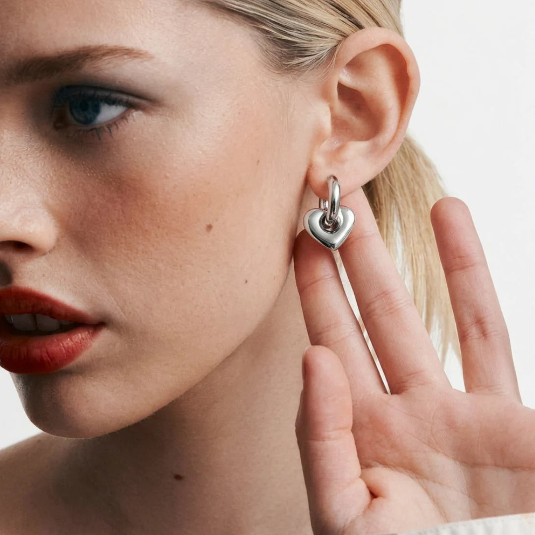 Gimme Love Heart Hoop Earrings | Silver