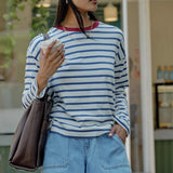 Ceres Life Scout Slouchy Tee | Milk Prussian Blue Stripe