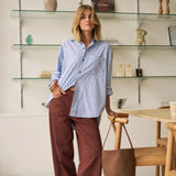 Ceres Life Peta Oversized Shirt | Sky Blue/Burgundy Stripe