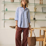 Ceres Life Peta Oversized Shirt | Sky Blue/Burgundy Stripe