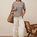 Ceres Life Stevie Slouchy Tee | Cocoa Sky Blue Stripe