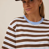 Ceres Life Stevie Slouchy Tee | Cocoa Sky Blue Stripe