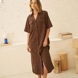 Ceres Life Sloane Short Sleeve Midi Dress | Chocolate