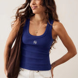 Ceres Life Zoe Contour Rib Scoop Tank | Polo Blue/Butter Monogram