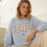 Ceres Life Isla Oversized Slouchy Crew | China Blue/Mulberry Herritage Outline