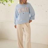 Ceres Life Isla Oversized Slouchy Crew | China Blue/Mulberry Herritage Outline
