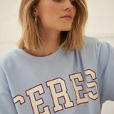 Ceres Life Isla Oversized Slouchy Crew | China Blue/Mulberry Herritage Outline