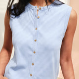Ceres Life Lyla Button Through Rib Tank | Sky Blue