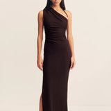 Shona Joy Beau Gathered Asymmetrical Midi Dress | Espresso