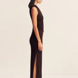 Shona Joy Beau Gathered Asymmetrical Midi Dress | Espresso