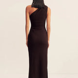 Shona Joy Beau Gathered Asymmetrical Midi Dress | Espresso