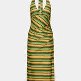 With Harper Lu Pleated Backless Halter Dress | Gold Stripe (PRE-ORDER)