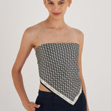 Oroton All Over Logo Silk Scarf | Cream/Black