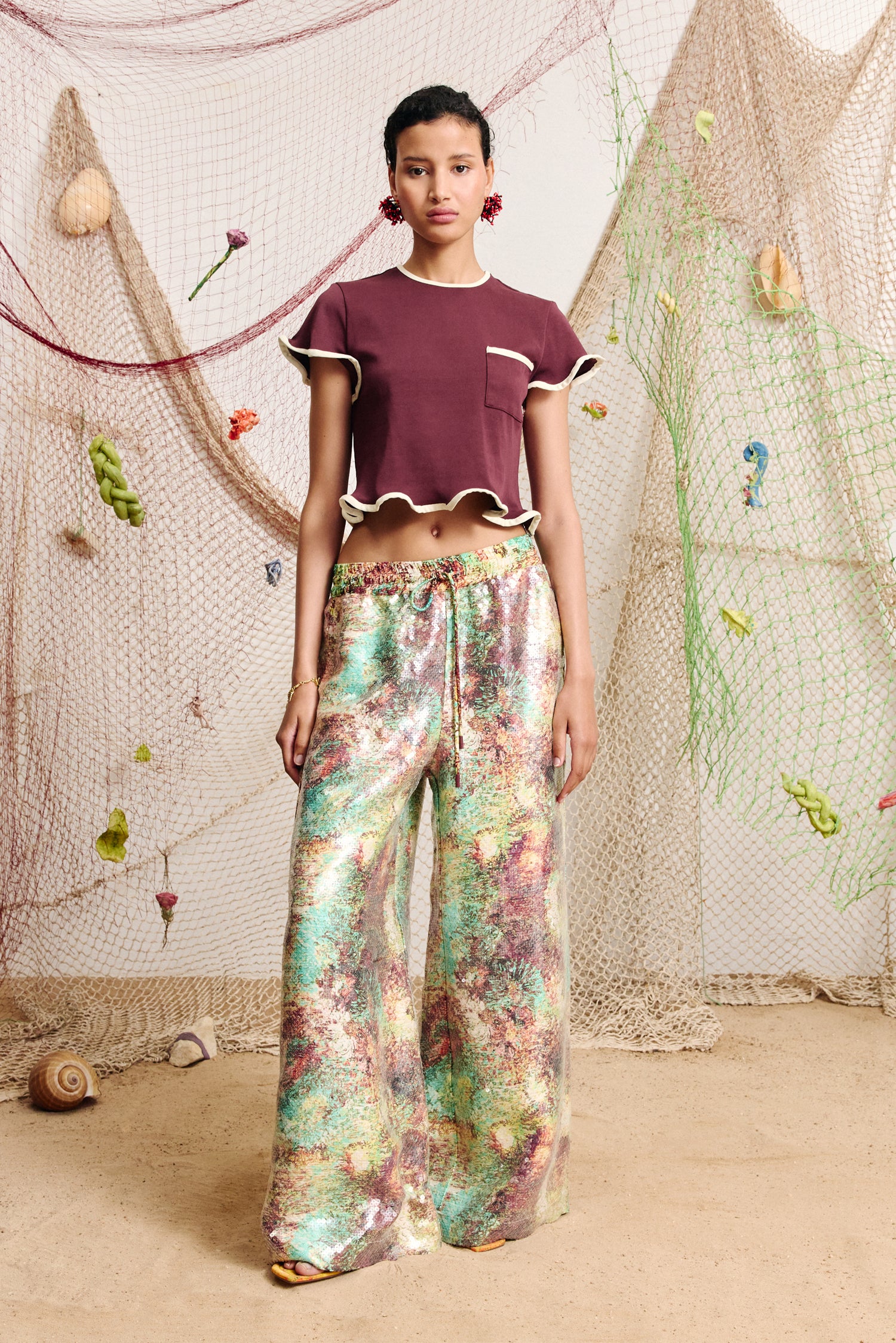 Alemais Bonetta Cropped Tee | Burgundy