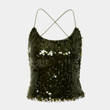 With Harper Lu Backless Top | Forest Green Sequin