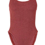 Hunza G Domino Swim with Fabric Covered Hoops | Metallic Rosewood
