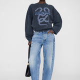 Anine Bing Harvey Crew Sweatshirt Snake | Washed Black
