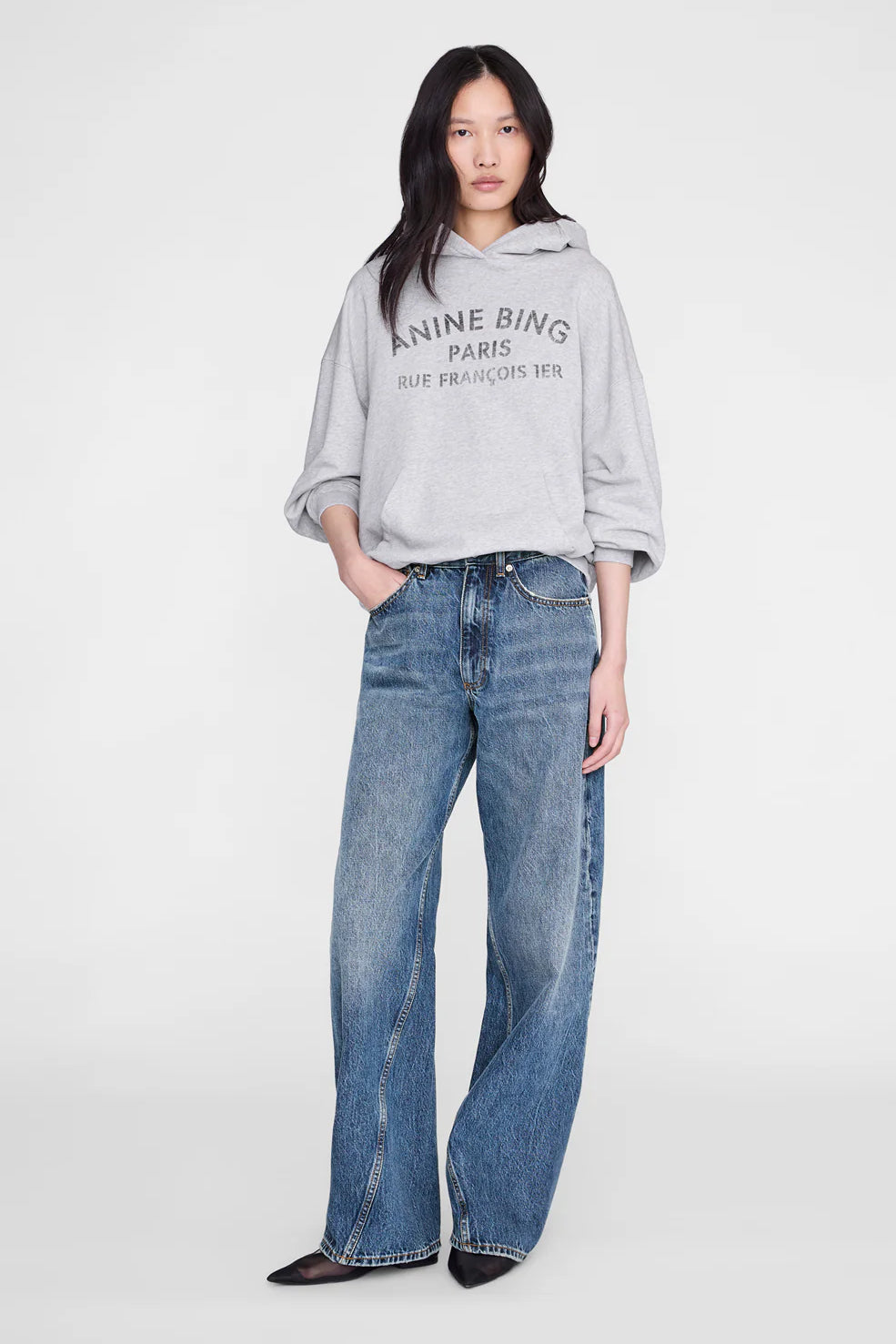 Anine Bing Harvey Sweatshirt Paris Stencil | Heather Grey
