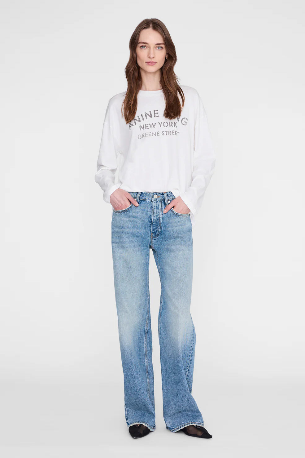 Anine Bing Ivan Long Sleeve New York Stencil | Ivory