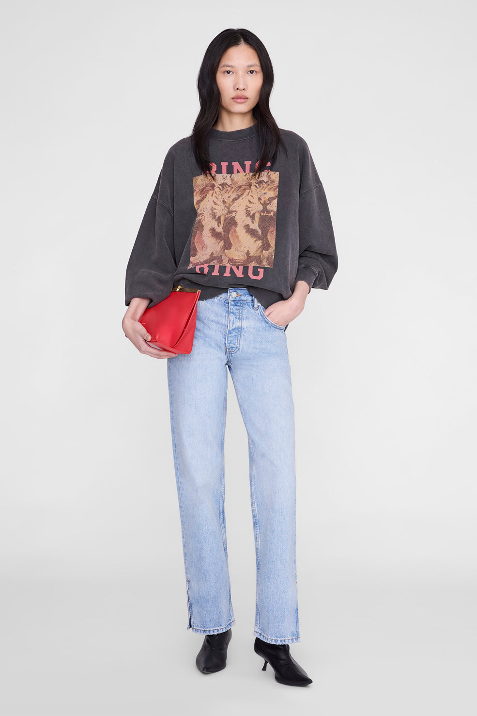 Anine Bing Miles Sweatshirt Tiger Bing | Washed Black (PRE-ORDER)
