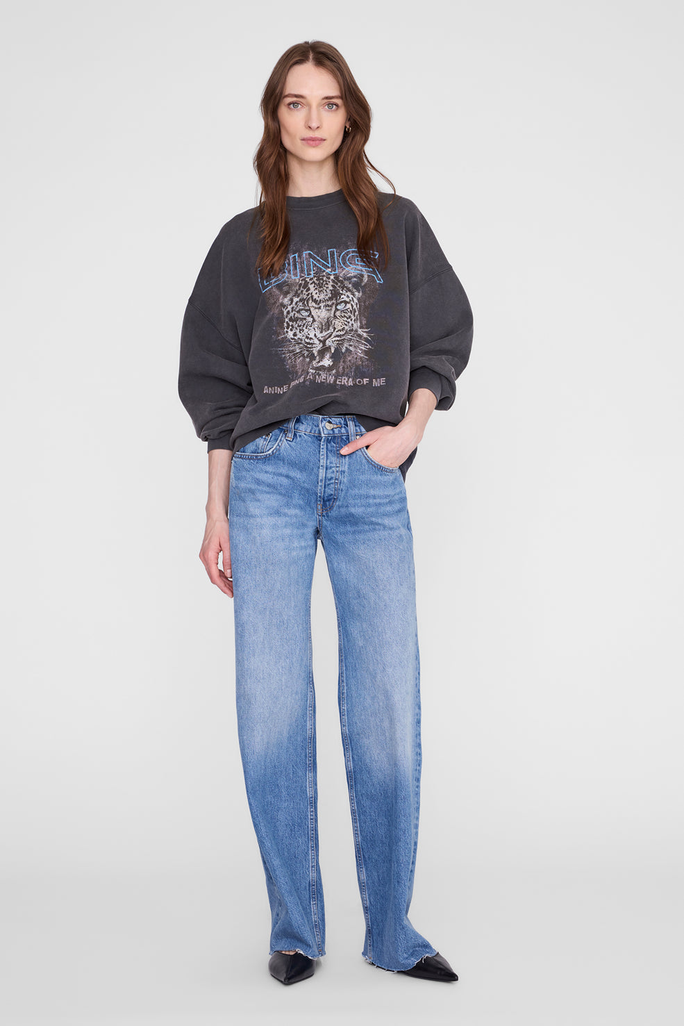 Anine Bing Miles Sweatshirt Leo Muse | Washed Black