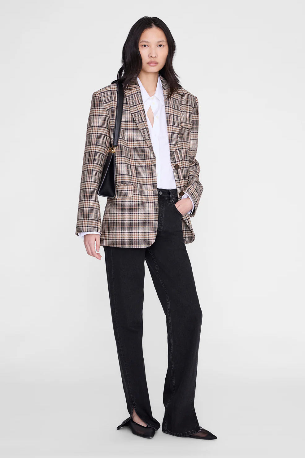 Anine Bing Quinn Blazer | Beige/Navy Check