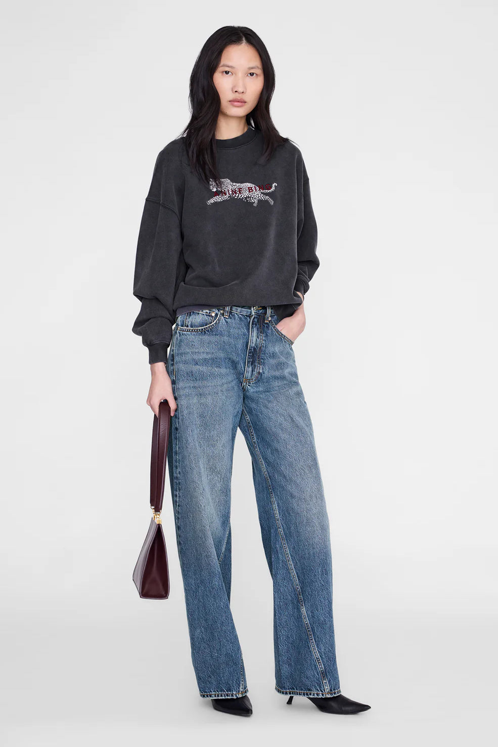 Anine Bing Spencer Sweatshirt Leopard | Washed Black