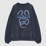 Anine Bing Harvey Crew Sweatshirt Snake | Washed Black