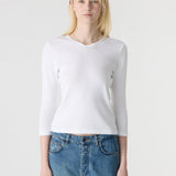 Bassike 3/4 Sleeve V-Neck T-Shirt | White (PRE-ORDER)