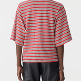 Bassike Stripe Quarter Sleeve T-Shirt | Red/ Navy/ Neutral