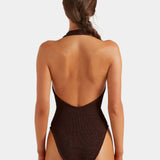 Hunza G Adriana Beaded Swim | Metallic Chocolate