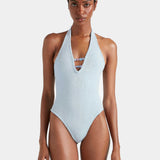 Hunza G Adriana Beaded Swim | Metallic Ice Blue
