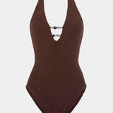 Hunza G Adriana Beaded Swim | Metallic Chocolate