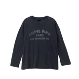 Anine Bing Ivan Long Sleeve Paris Stencil | Washed Black