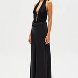 Misha Celine Satin Maxi Dress | Black