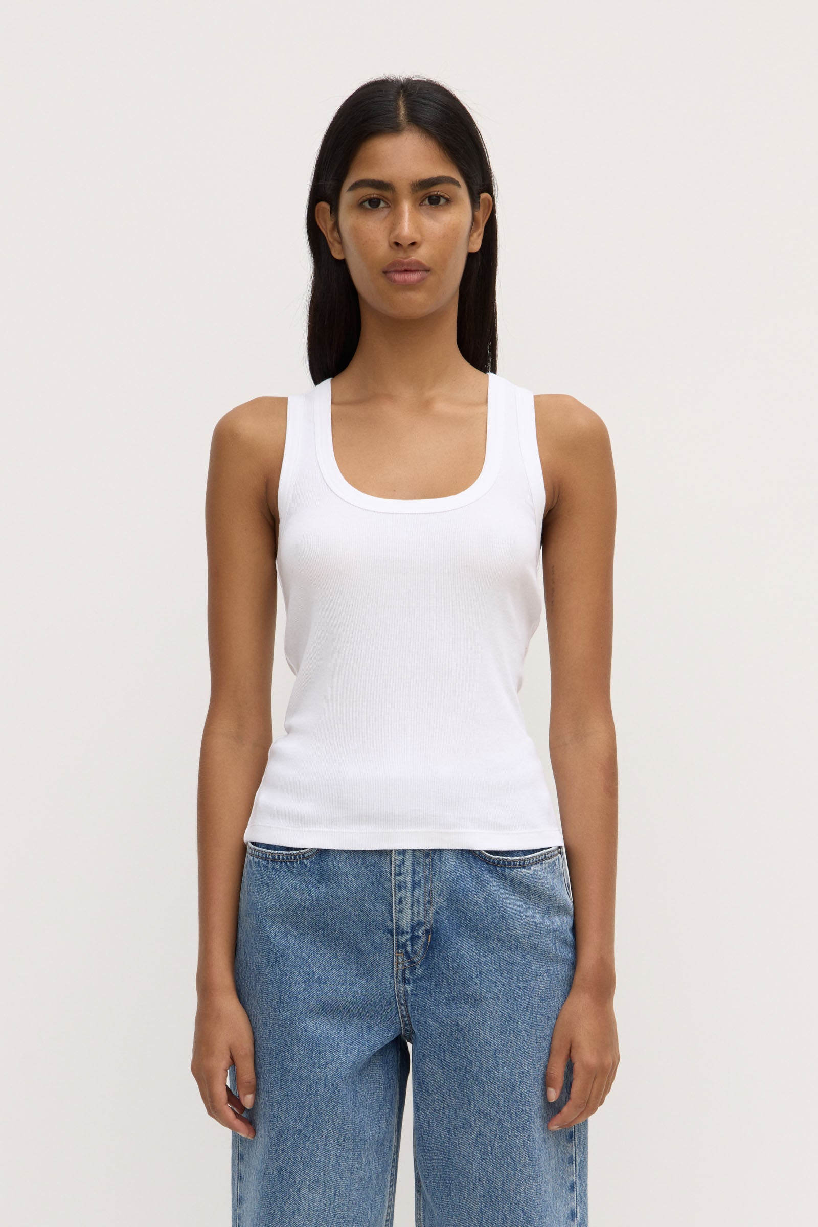 Robyn Scoop Neck Rib Tank White