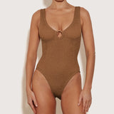 Hunza G Celine Swim with Fabric Covered Hoops | Metalic Cocoa