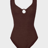 Hunza G Coverage Celine Swim With Tonal Hoops | Metallic Chocolate