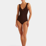Hunza G Coverage Celine Swim With Tonal Hoops | Metallic Chocolate