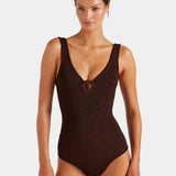 Hunza G Coverage Celine Swim With Tonal Hoops | Metallic Chocolate
