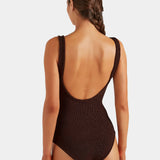 Hunza G Coverage Celine Swim With Tonal Hoops | Metallic Chocolate