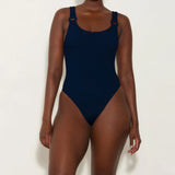 Hunza G Domino Swim with Fabric Covered Hoops | Navy