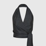 St Agni Silk Halter Wrap Top | Washed Black